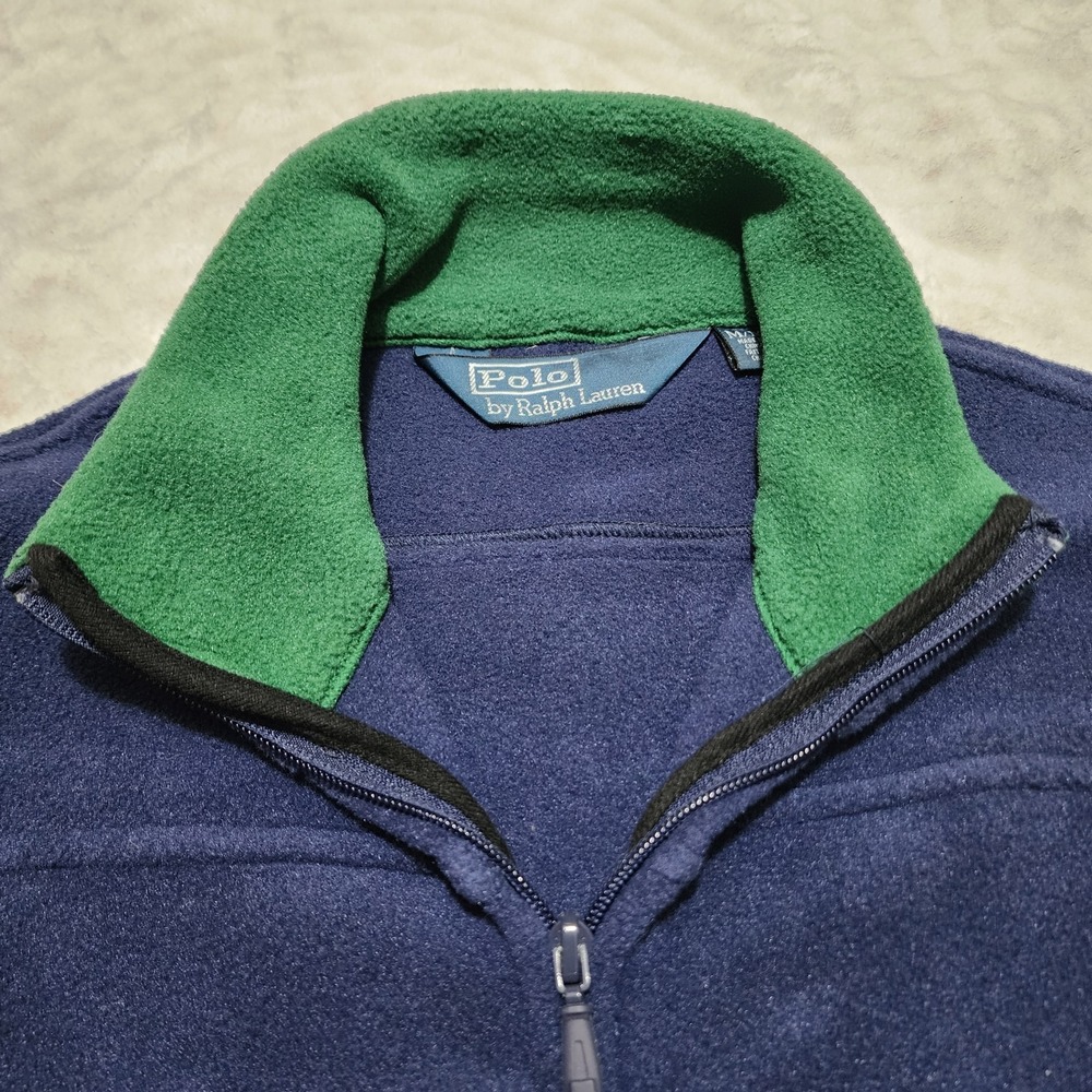 Vintage Polo Ralph Lauren Vest Men's Sz M Fleece Pony Logo Preppy Blue Green - Picture 4 of 10